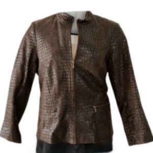Alfani 100% leather embossed brown  vintage womens coat/jacket